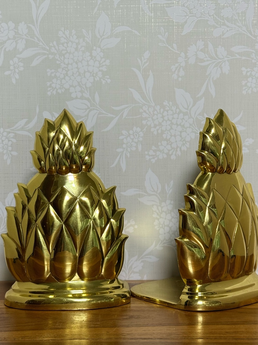 Vintage Polished Brass Pineapple Bookends